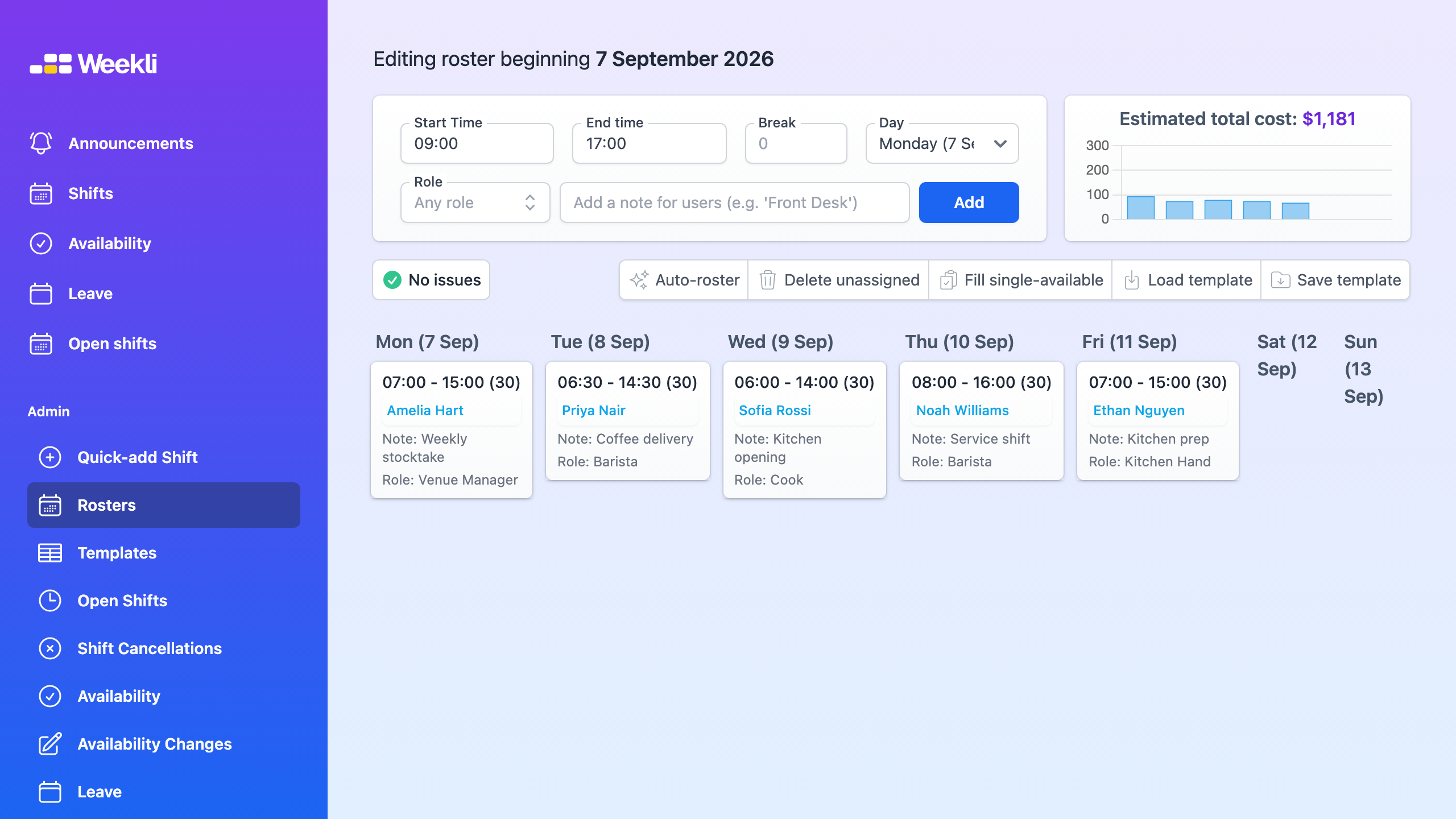 Weekli draft roster editor
